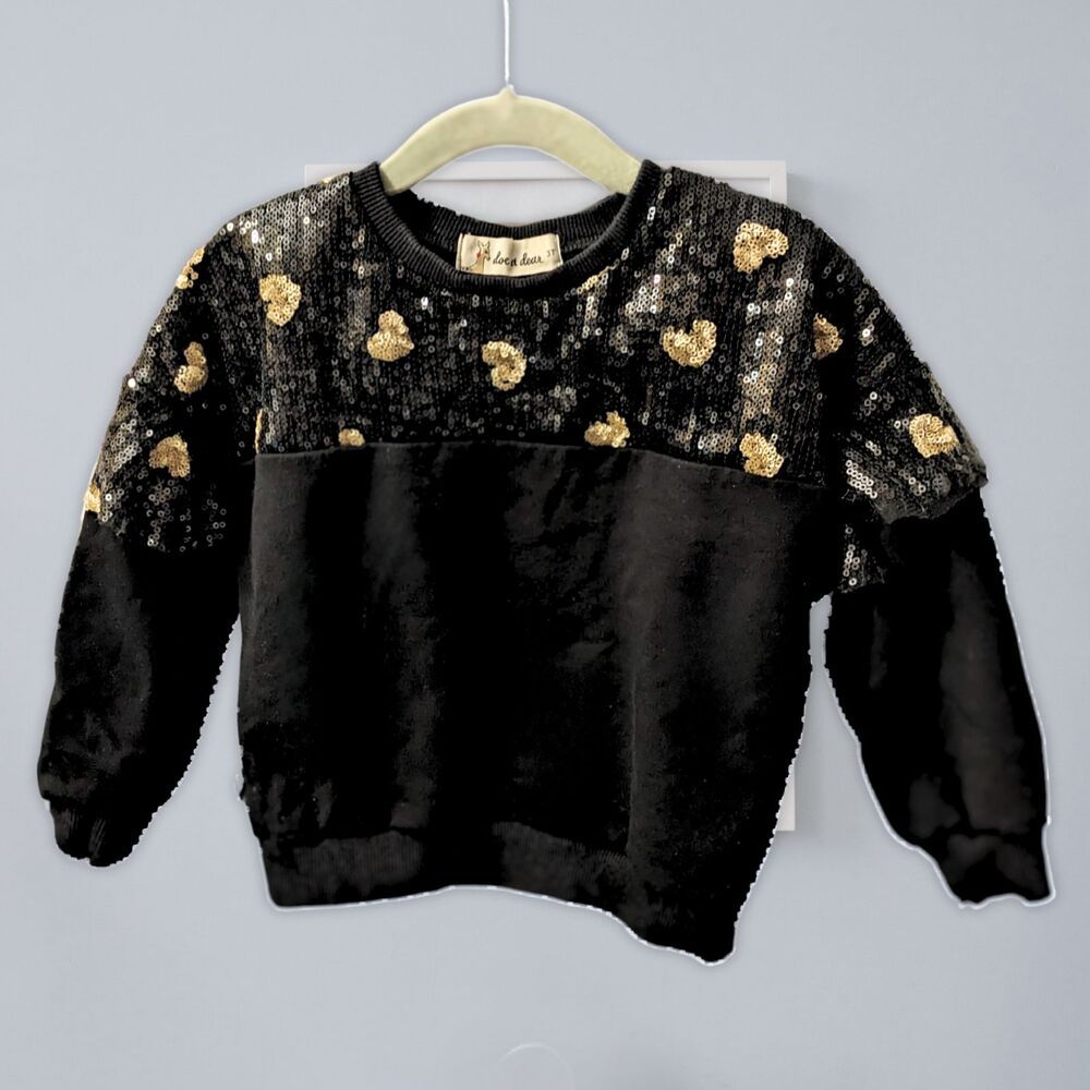 Kids Black Sequin Heart Accent Sweatshirt
